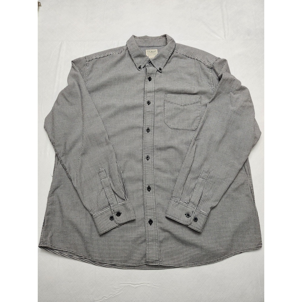 LL Bean Shirt Mens Extra Large Black Houndstooth Slighty Fitted Button Down Work